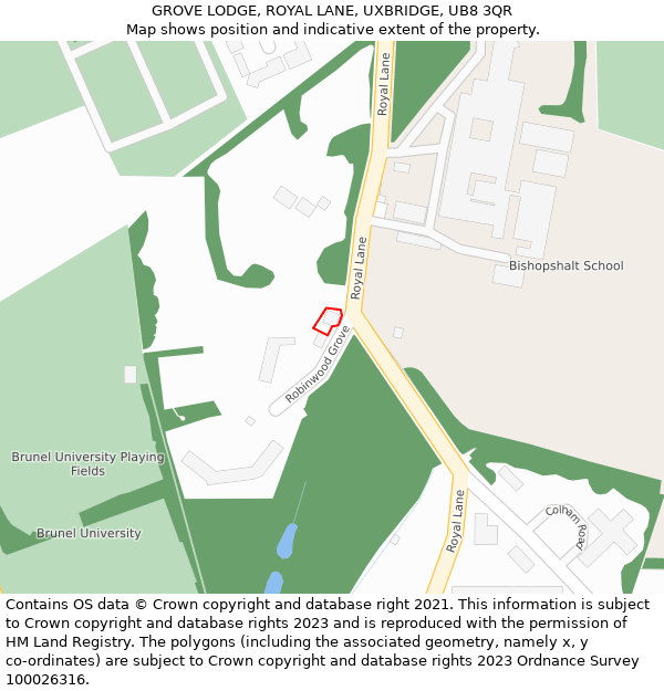 GROVE LODGE, ROYAL LANE, UXBRIDGE, UB8 3QR: Location map and indicative extent of plot