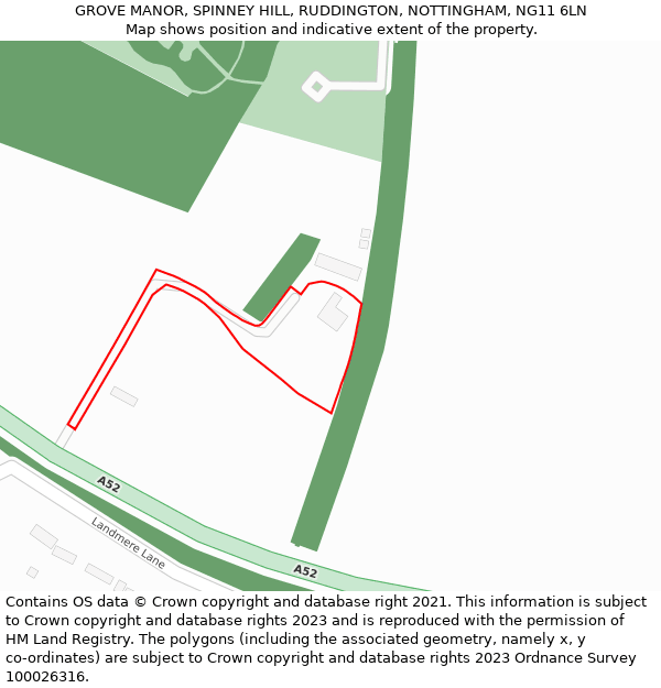 GROVE MANOR, SPINNEY HILL, RUDDINGTON, NOTTINGHAM, NG11 6LN: Location map and indicative extent of plot