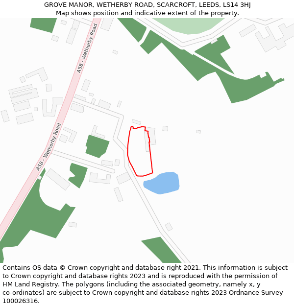 GROVE MANOR, WETHERBY ROAD, SCARCROFT, LEEDS, LS14 3HJ: Location map and indicative extent of plot