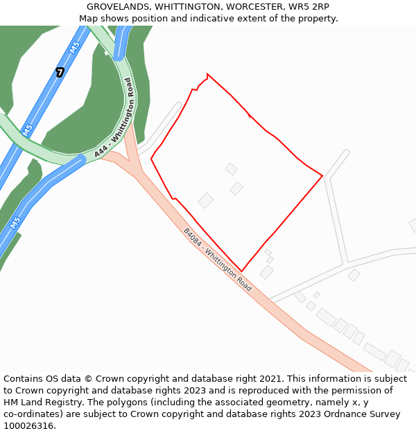 GROVELANDS, WHITTINGTON, WORCESTER, WR5 2RP: Location map and indicative extent of plot