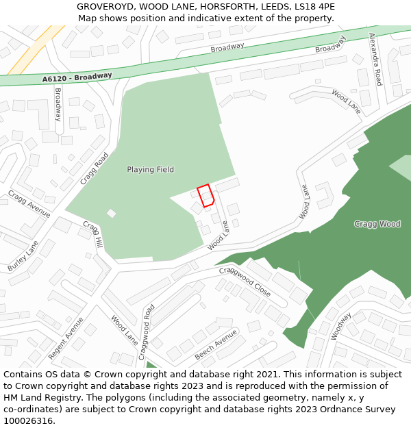 GROVEROYD, WOOD LANE, HORSFORTH, LEEDS, LS18 4PE: Location map and indicative extent of plot
