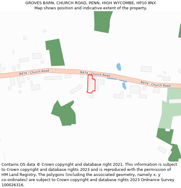 GROVES BARN, CHURCH ROAD, PENN, HIGH WYCOMBE, HP10 8NX: Location map and indicative extent of plot