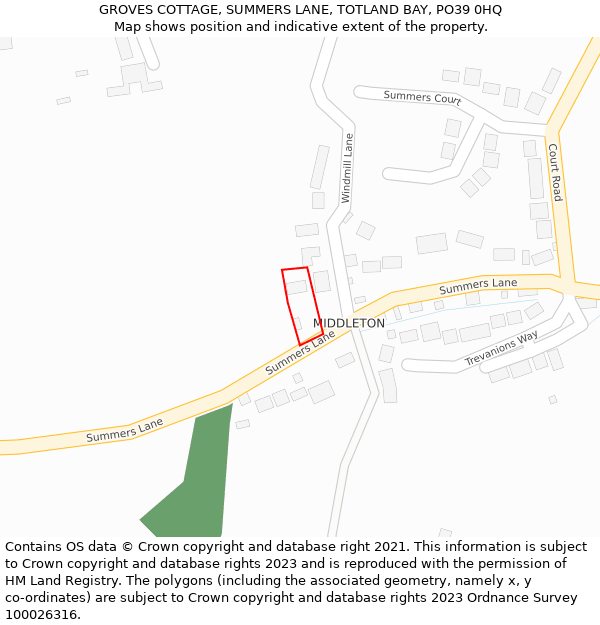 GROVES COTTAGE, SUMMERS LANE, TOTLAND BAY, PO39 0HQ: Location map and indicative extent of plot