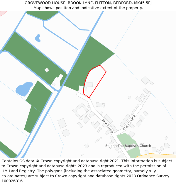 GROVEWOOD HOUSE, BROOK LANE, FLITTON, BEDFORD, MK45 5EJ: Location map and indicative extent of plot