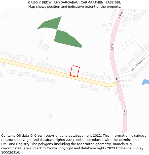 GRUG Y BEDW, RHYDARGAEAU, CARMARTHEN, SA33 6BL: Location map and indicative extent of plot