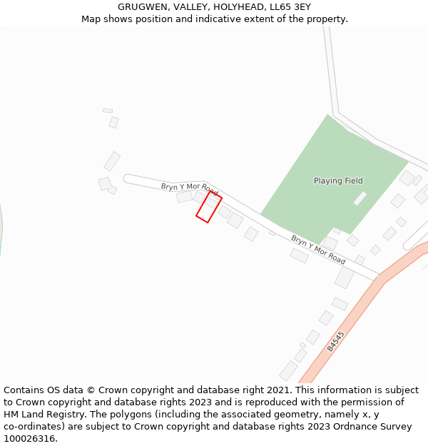GRUGWEN, VALLEY, HOLYHEAD, LL65 3EY: Location map and indicative extent of plot