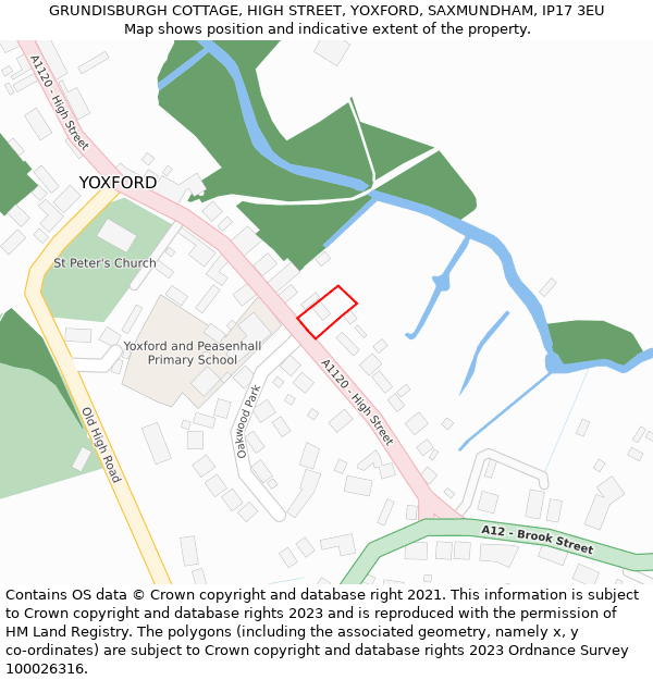 GRUNDISBURGH COTTAGE, HIGH STREET, YOXFORD, SAXMUNDHAM, IP17 3EU: Location map and indicative extent of plot