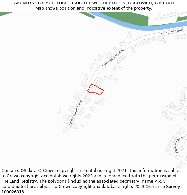 GRUNDYS COTTAGE, FOREDRAUGHT LANE, TIBBERTON, DROITWICH, WR9 7NH: Location map and indicative extent of plot