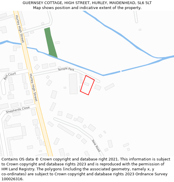 GUERNSEY COTTAGE, HIGH STREET, HURLEY, MAIDENHEAD, SL6 5LT: Location map and indicative extent of plot