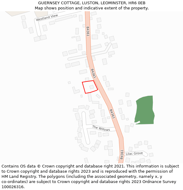GUERNSEY COTTAGE, LUSTON, LEOMINSTER, HR6 0EB: Location map and indicative extent of plot