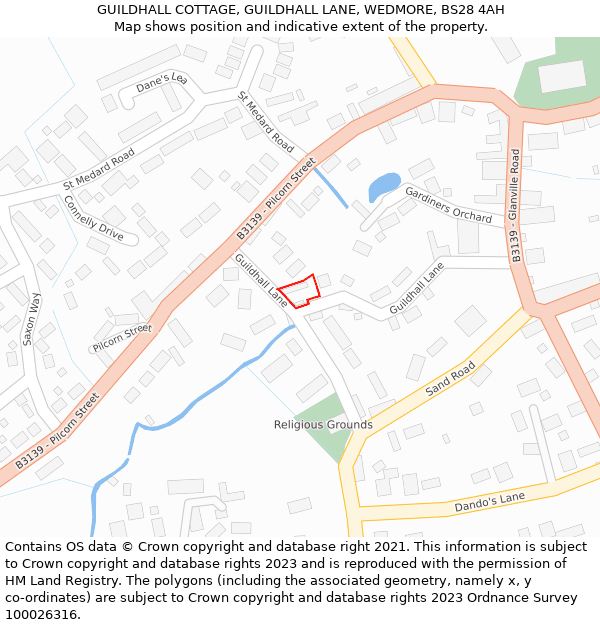 GUILDHALL COTTAGE, GUILDHALL LANE, WEDMORE, BS28 4AH: Location map and indicative extent of plot