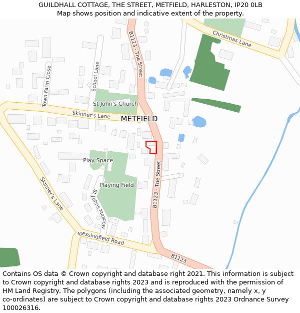 GUILDHALL COTTAGE, THE STREET, METFIELD, HARLESTON, IP20 0LB: Location map and indicative extent of plot