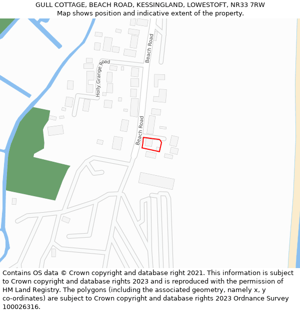 GULL COTTAGE, BEACH ROAD, KESSINGLAND, LOWESTOFT, NR33 7RW: Location map and indicative extent of plot