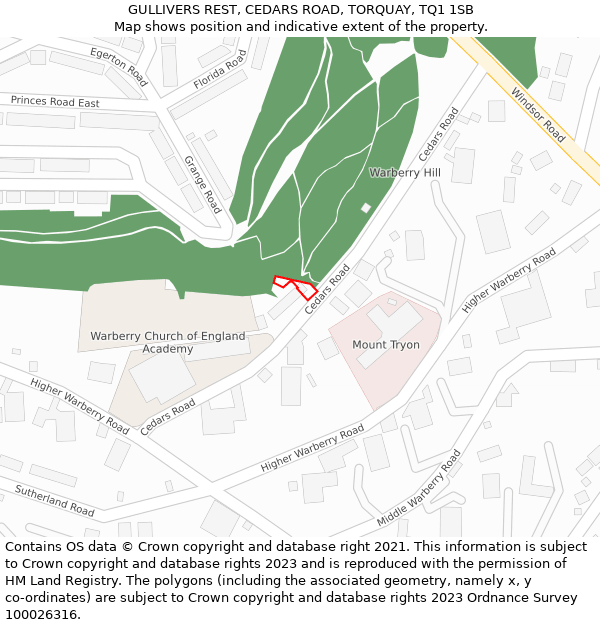 GULLIVERS REST, CEDARS ROAD, TORQUAY, TQ1 1SB: Location map and indicative extent of plot