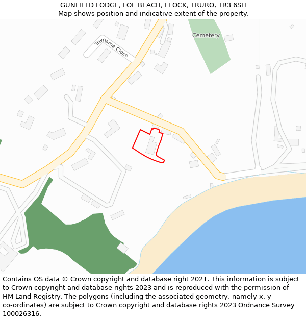 GUNFIELD LODGE, LOE BEACH, FEOCK, TRURO, TR3 6SH: Location map and indicative extent of plot