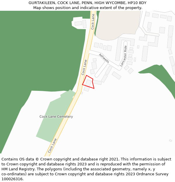 GURTAKILEEN, COCK LANE, PENN, HIGH WYCOMBE, HP10 8DY: Location map and indicative extent of plot