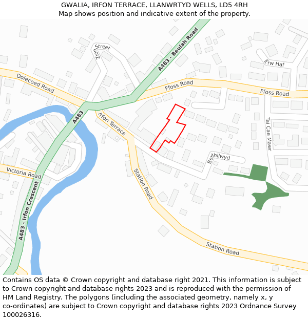 GWALIA, IRFON TERRACE, LLANWRTYD WELLS, LD5 4RH: Location map and indicative extent of plot