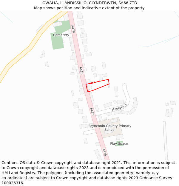 GWALIA, LLANDISSILIO, CLYNDERWEN, SA66 7TB: Location map and indicative extent of plot