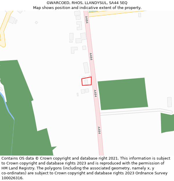 GWARCOED, RHOS, LLANDYSUL, SA44 5EQ: Location map and indicative extent of plot