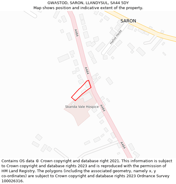 GWASTOD, SARON, LLANDYSUL, SA44 5DY: Location map and indicative extent of plot