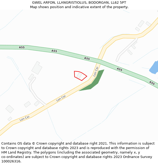 GWEL ARFON, LLANGRISTIOLUS, BODORGAN, LL62 5PT: Location map and indicative extent of plot