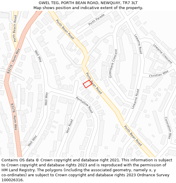 GWEL TEG, PORTH BEAN ROAD, NEWQUAY, TR7 3LT: Location map and indicative extent of plot