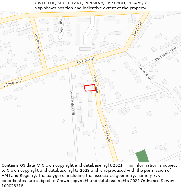 GWEL TEK, SHUTE LANE, PENSILVA, LISKEARD, PL14 5QD: Location map and indicative extent of plot