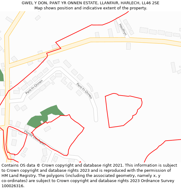 GWEL Y DON, PANT YR ONNEN ESTATE, LLANFAIR, HARLECH, LL46 2SE: Location map and indicative extent of plot