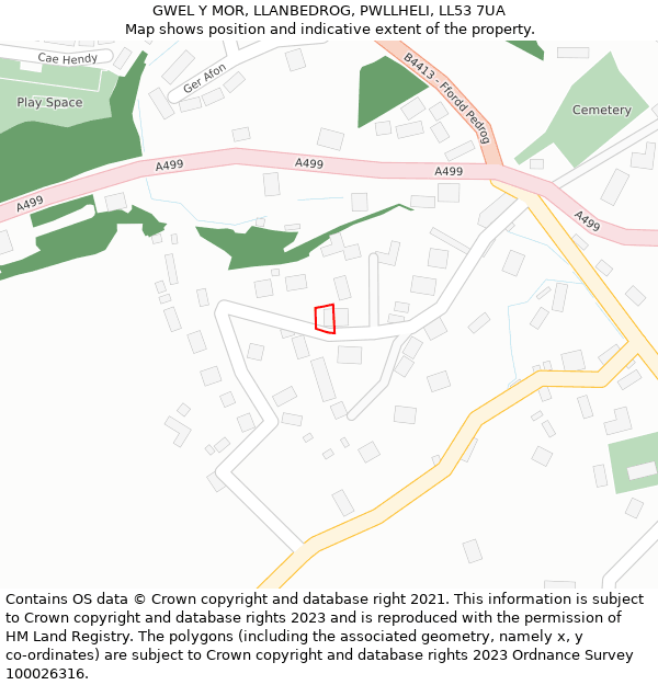 GWEL Y MOR, LLANBEDROG, PWLLHELI, LL53 7UA: Location map and indicative extent of plot