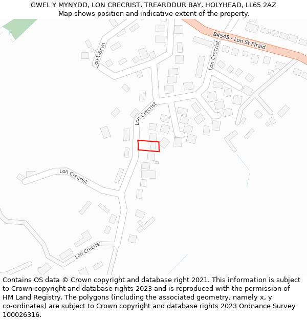 GWEL Y MYNYDD, LON CRECRIST, TREARDDUR BAY, HOLYHEAD, LL65 2AZ: Location map and indicative extent of plot