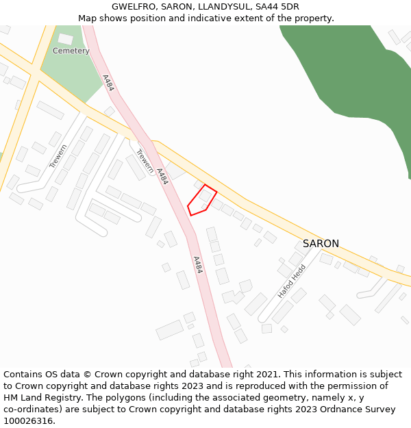 GWELFRO, SARON, LLANDYSUL, SA44 5DR: Location map and indicative extent of plot