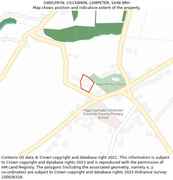 GWELFRYN, CILCENNIN, LAMPETER, SA48 8RH: Location map and indicative extent of plot