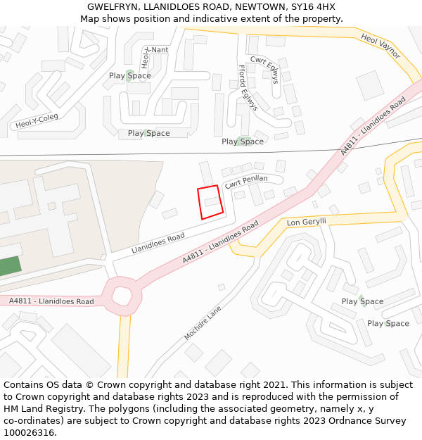 GWELFRYN, LLANIDLOES ROAD, NEWTOWN, SY16 4HX: Location map and indicative extent of plot