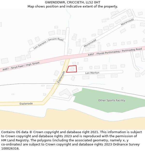 GWENDDWR, CRICCIETH, LL52 0HT: Location map and indicative extent of plot