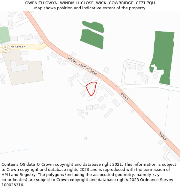 GWENITH GWYN, WINDMILL CLOSE, WICK, COWBRIDGE, CF71 7QU: Location map and indicative extent of plot