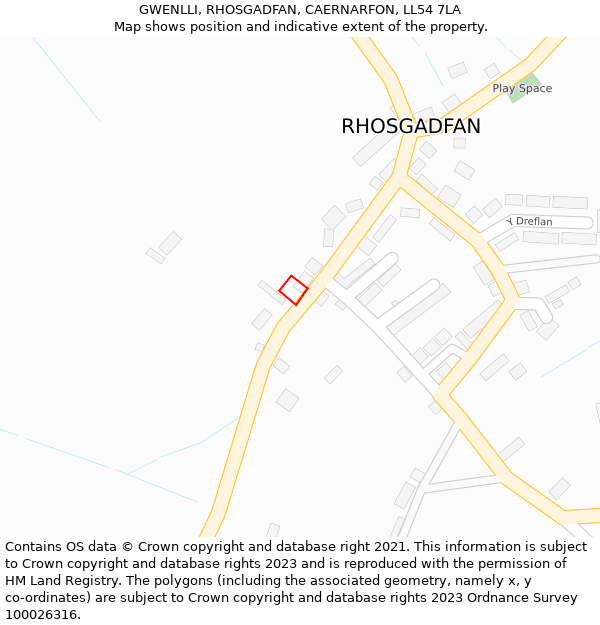 GWENLLI, RHOSGADFAN, CAERNARFON, LL54 7LA: Location map and indicative extent of plot