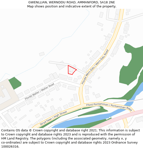 GWENLLIAN, WERNDDU ROAD, AMMANFORD, SA18 2NE: Location map and indicative extent of plot