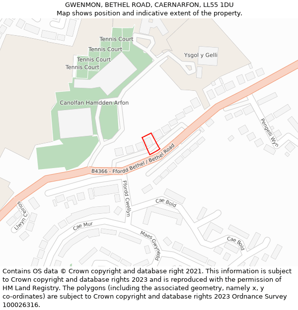GWENMON, BETHEL ROAD, CAERNARFON, LL55 1DU: Location map and indicative extent of plot