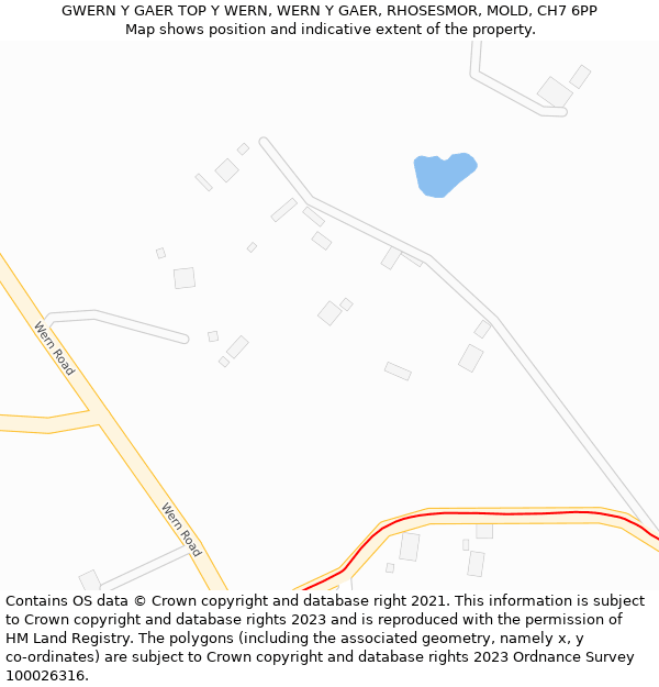 GWERN Y GAER TOP Y WERN, WERN Y GAER, RHOSESMOR, MOLD, CH7 6PP: Location map and indicative extent of plot