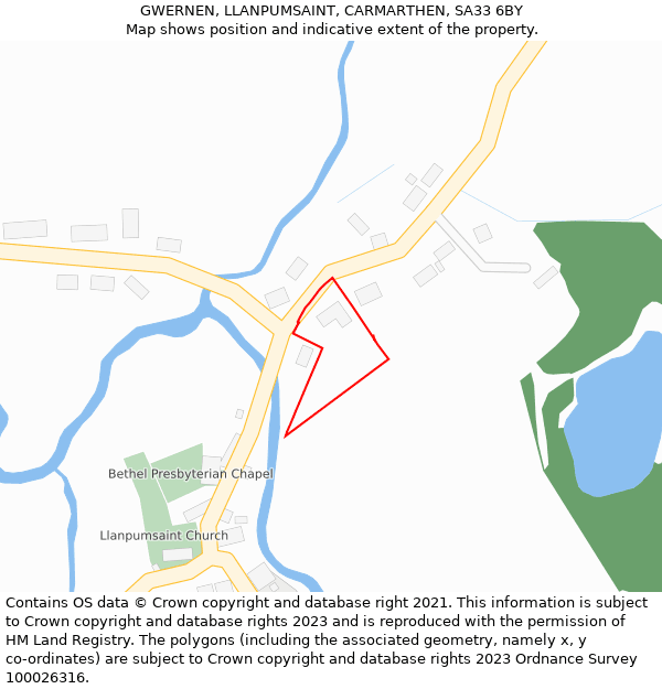 GWERNEN, LLANPUMSAINT, CARMARTHEN, SA33 6BY: Location map and indicative extent of plot