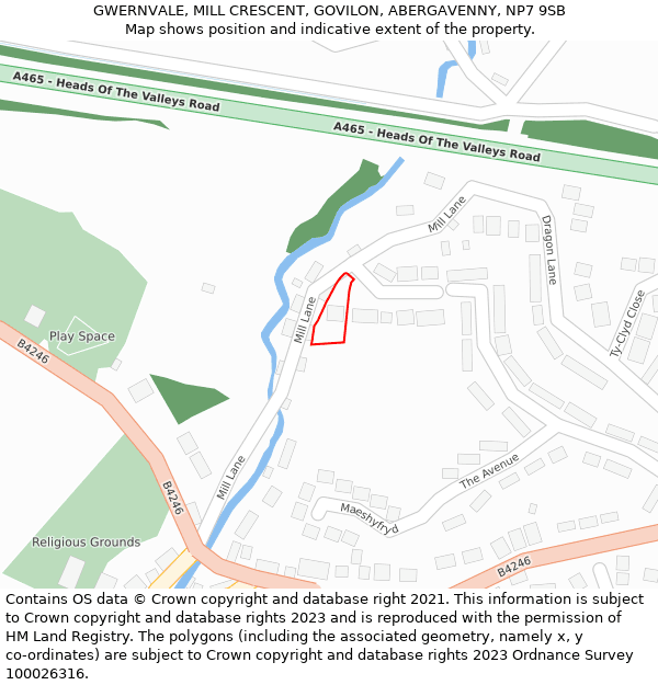 GWERNVALE, MILL CRESCENT, GOVILON, ABERGAVENNY, NP7 9SB: Location map and indicative extent of plot