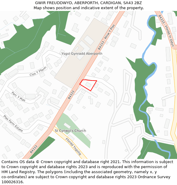 GWIR FREUDDWYD, ABERPORTH, CARDIGAN, SA43 2BZ: Location map and indicative extent of plot