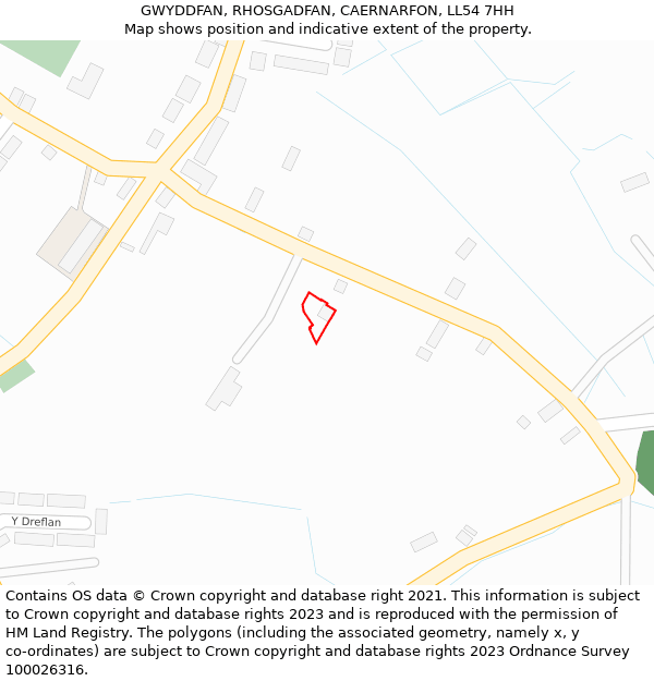 GWYDDFAN, RHOSGADFAN, CAERNARFON, LL54 7HH: Location map and indicative extent of plot