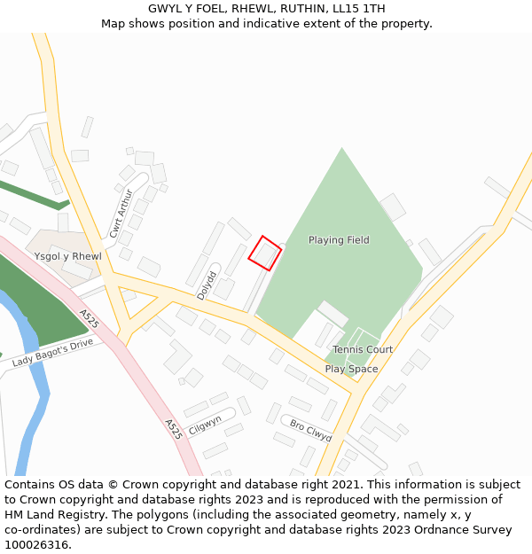 GWYL Y FOEL, RHEWL, RUTHIN, LL15 1TH: Location map and indicative extent of plot