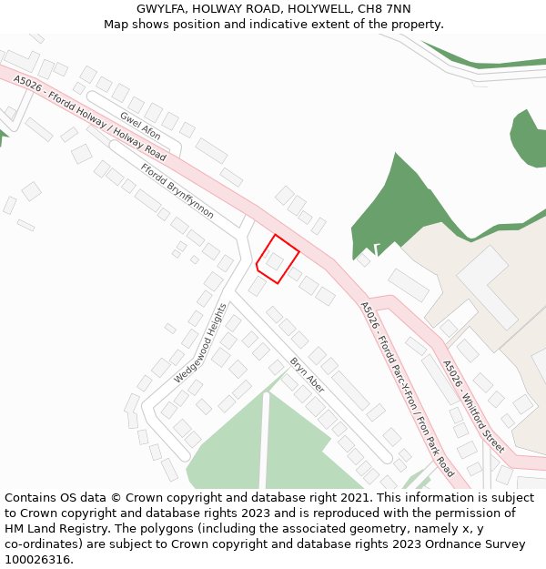 GWYLFA, HOLWAY ROAD, HOLYWELL, CH8 7NN: Location map and indicative extent of plot