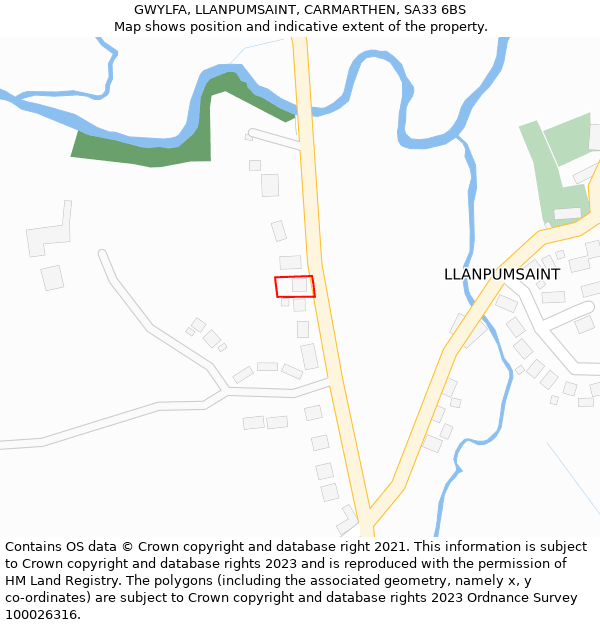 GWYLFA, LLANPUMSAINT, CARMARTHEN, SA33 6BS: Location map and indicative extent of plot