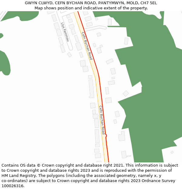 GWYN CLWYD, CEFN BYCHAN ROAD, PANTYMWYN, MOLD, CH7 5EL: Location map and indicative extent of plot