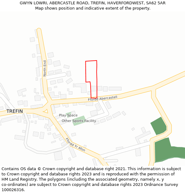 GWYN LOWRI, ABERCASTLE ROAD, TREFIN, HAVERFORDWEST, SA62 5AR: Location map and indicative extent of plot