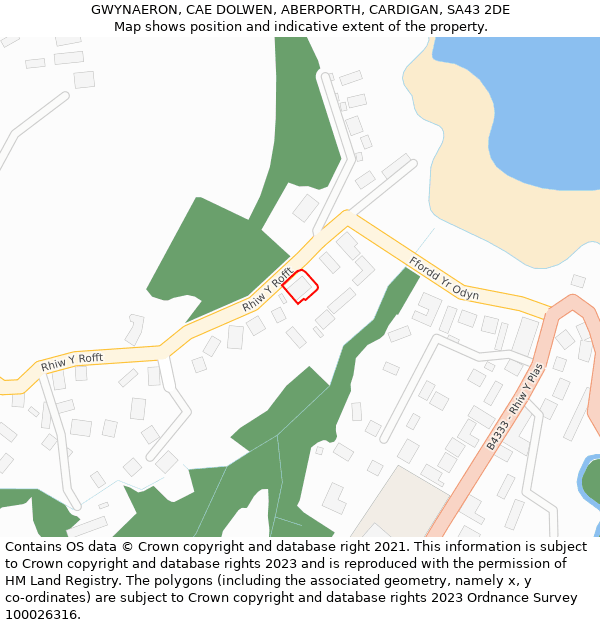 GWYNAERON, CAE DOLWEN, ABERPORTH, CARDIGAN, SA43 2DE: Location map and indicative extent of plot