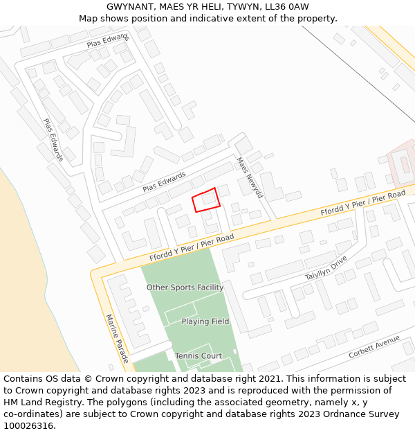 GWYNANT, MAES YR HELI, TYWYN, LL36 0AW: Location map and indicative extent of plot